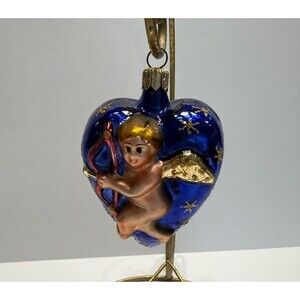 Christopher Radko  Be My Valentine Cupid Blue Heart Blown Glass Ornament NO BOX